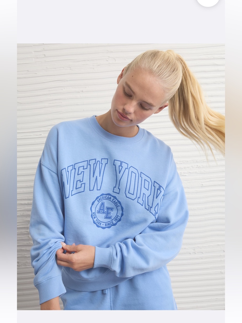 American Eagle Outfitters Light Blue "New York" Crewneck Sweatshirt and Shorts